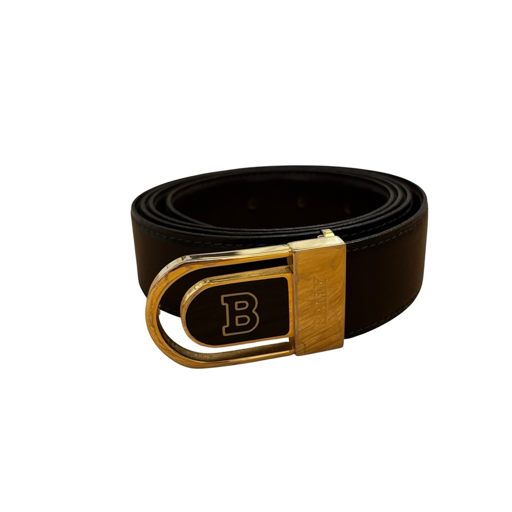 Bally - Black Gold  Leather Hardware Belt Reversible Buckle‎